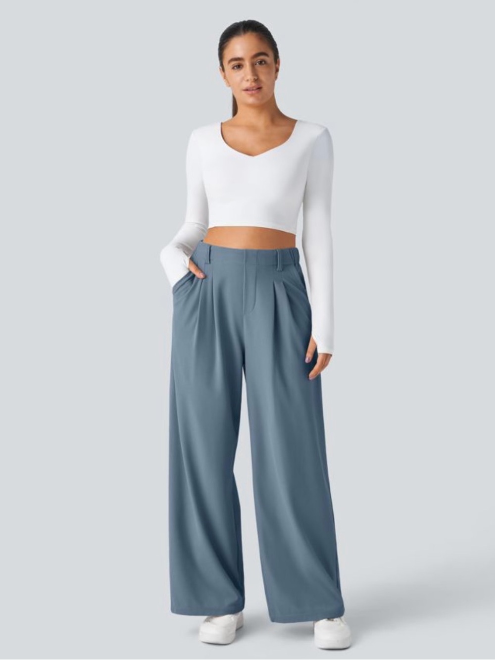 HALARA Wide-Leg High-Rise Pants in Slate Blue